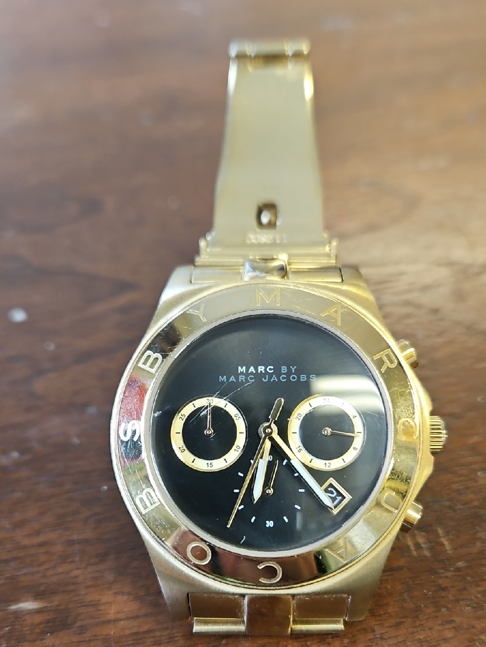 Marc Jacobs Gold Tone Black Dial Chronograph Watch